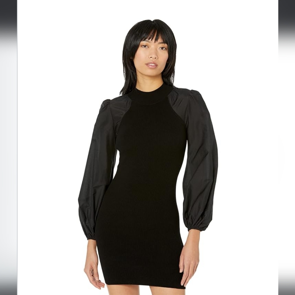 ALL SAINTS | Women's Black Cleo Balloon Sleeved Mock Neck Mini Dress